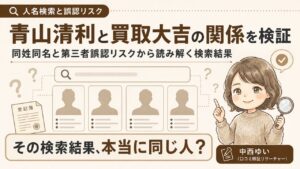 青山清利と買取大吉・エンパワーの関係を公的記録で検証｜同姓同名と第三者誤認リスクの解説インフォグラフィック